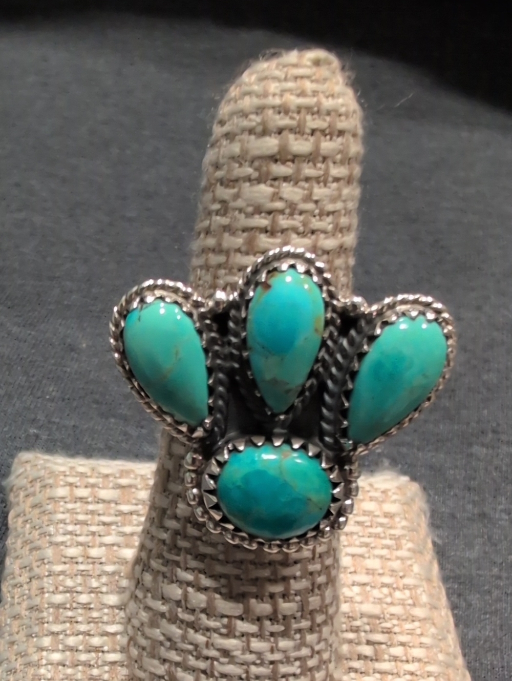 Sterling Silver Turquoise Teardrop Cluster Ring